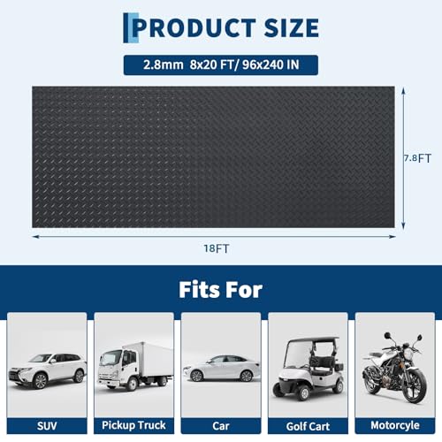 7.8 x 18 FT Garage Floor Mat, 2.8mm Thickened Flooring Roll Diamond Plate PVC Rubber Trailer Mat, Non-Slip Floor Protector Mat for Garage, Warehouse, Gyms, Trailer, SUV