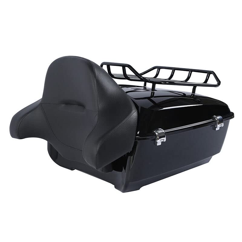 TCMT King Motorcycle Trunk Box Backrest & Black Luggage Rack Mount Rack Fit for Harley 2014-2025 Touring CVO Road King Road Glide Street Glide Electra Glide Pack - color: Style C Black 2 Up Rack#1