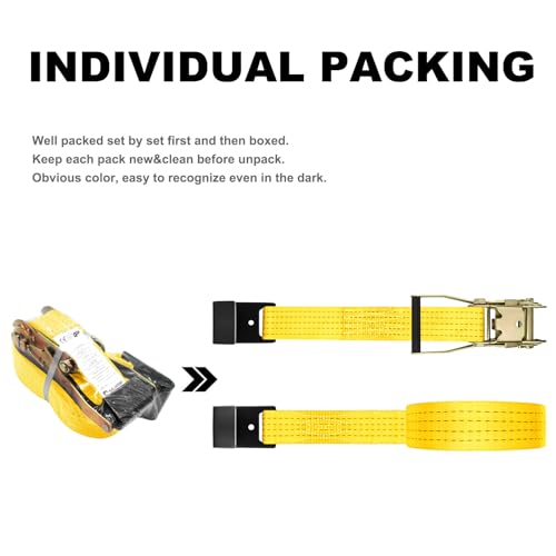 4Pack 2in 30ft Ratchet Strap Flat Hook Yellow Heavy Duty Flatbed Straps for Trailer Tie Down Straps Box Truck Accessories Cargo Loading 10000lbs Breaking Load - color: Yellow