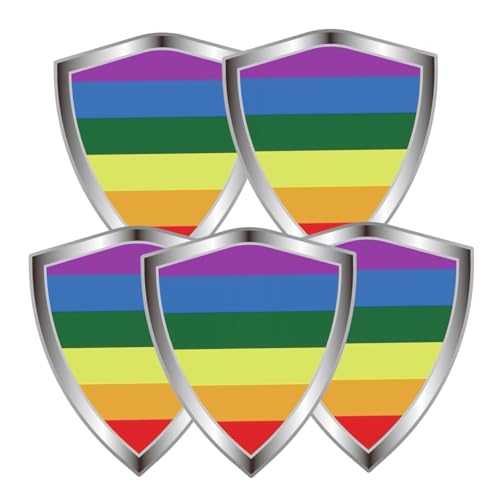 Pride Rainbow Flag Decal Sticker - Gay LGBTQ Flags Shield Shape Reflective Vinyl Car Stickers - for Car Window Bumper Laptop Waterproof Sticker (5Pcs) - color: Main Rainbow