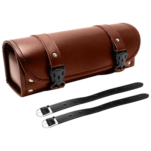 Shkalacar Motorcycle Tool Bag, Universal Tool Bag Motorcycle Side Bag, Motorcycle Fork Bag Saddlebag with Adjustable Straps, Handlebar Compatible with Honda Kawasaki Suzuki Yamaha - color: Brown
