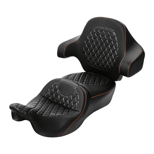 SLMOTO Gel Hammock Rider Driver Seat + Passenger Backrest Pad Sissy Bar Fit for Harley Touring Road King Glide Street Glide Electra Glide 2014-2023 Black Red Motorcycle 2 Up - color: Gel Style B Red Seat + Backrest
