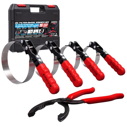 Spurtar Swivel Oil Filter Wrench Set of 5 Adjustable Wrench 2-3/4" to 5-1/4" (70-133mm) 12" Universal Oil Filter Removal Tool for 4S Shop Auto Repair Mechanic DIY Generator Small Engine - size: 5-Piece Set: 2-3/4" - 5-1/4"