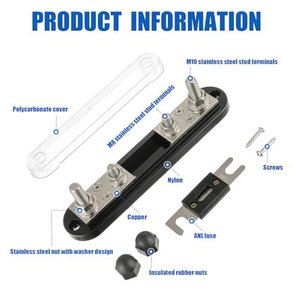 BOJACK ANL Fuse Holder with 400 Amp ANL Fuse, ANL Fuse Block with 2 Pieces 400A ANL Fuse, M10 Stud Terminals Maximum Current 750A, for Trucks, Cars, Ships, etc. - size: 400A