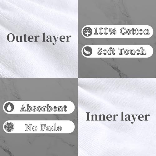 VOOVA & MOVAS White Exfoliating Washcloth 6PC, 8.3"x6.3" - 100% Cotton, Soft Absorbent Body Shower Glove Washcloth with Hanging Loop, Wash Mitts for Body - color: White