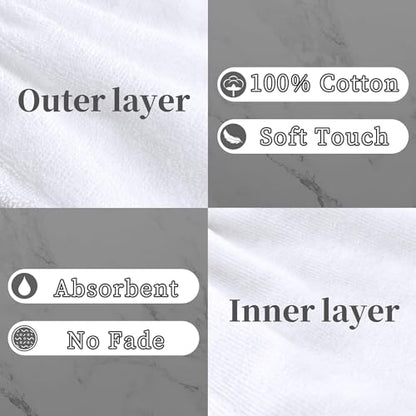 VOOVA & MOVAS White Exfoliating Washcloth 6PC, 8.3"x6.3" - 100% Cotton, Soft Absorbent Body Shower Glove Washcloth with Hanging Loop, Wash Mitts for Body - color: White