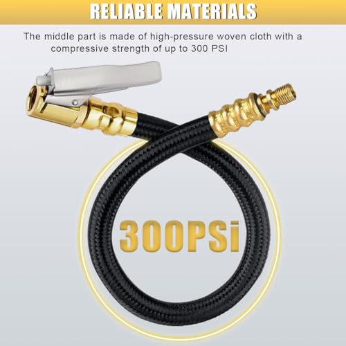 12'' Tire Inflator Extension Tube, Tyre Pump Quick Inflation Chuck Adapter with Presta Valve, Portable Clip On Connector High-Pressure Tube, Auto Maintenance Accessory for Car Motorcycle