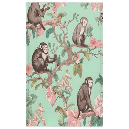 Monkey Tree Flower Kitchen Towels - Set of 2 Absorbent Drying Dish & Hand Towels for Home, Bathroom & Restaurants - color: Light Green