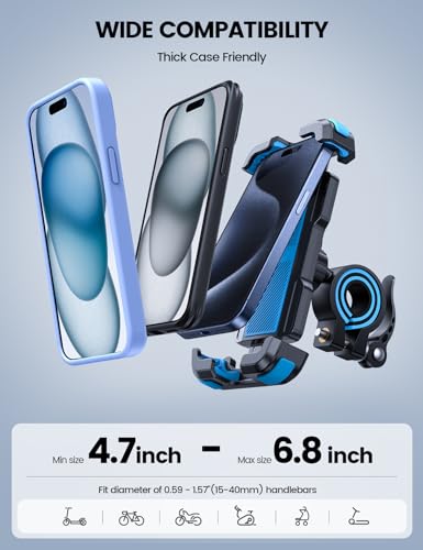 Lamicall Motorcycle Phone Mount, Bike Holder - Upgrade Adjustable Cell Holder, Bicycle Scooter Handlebar Cradle Clip for iPhone 15 Pro Max/Plus, 14, Galaxy S22 and 4.7-6.8" Phone, Blue - color: Blue