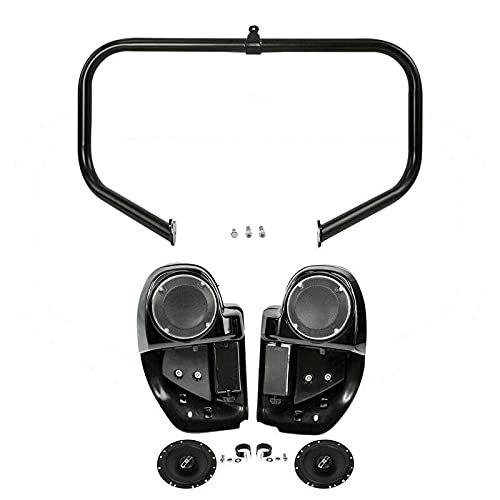 TCMT Highway Engine Guard Crash Bar Lower Vented Leg Fairing with 6.5" Speakers Fit For Harley Touring 2014-2024 Road King Road Glide Street Glide Electra Glide - color: Black Crash Bar, Standard Leg, size: Style B Lower Vented Leg