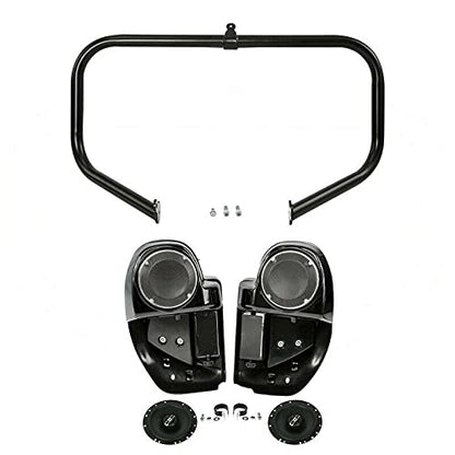 TCMT Highway Engine Guard Crash Bar Lower Vented Leg Fairing with 6.5" Speakers Fit For Harley Touring 2014-2024 Road King Road Glide Street Glide Electra Glide - color: Black Crash Bar, Standard Leg, size: Style B Lower Vented Leg