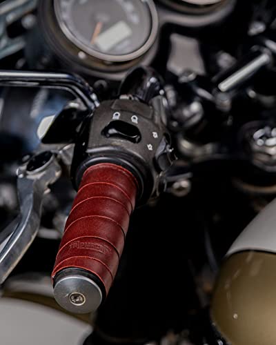 Trip Machine Company Motorcycle Handlebar Leather Grip Wrap Covers – Universal Throttle Grip Covers with Double Sided Tape – Anti-Slip Bike Handle Accessories - color: Cherry Red