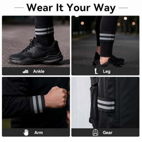 2 PCS Ultra-Reflective Arm Bands Leg Straps for Cycling Adjustable Elastic Safety Wristband for Running Jogging Motorcycle Night Visibility Gear Unisex Black