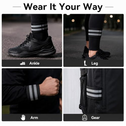 2 PCS Ultra-Reflective Arm Bands Leg Straps for Cycling Adjustable Elastic Safety Wristband for Running Jogging Motorcycle Night Visibility Gear Unisex Black