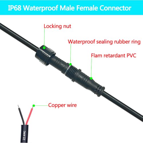 Waterproof Connector 2 Wire,22AWG 2Pin Male Female Plug LED Connector with IP68,30CM Extension Cable for Car,LED Strip Lights(3Pack) - size: 22AWG 2pin led connector