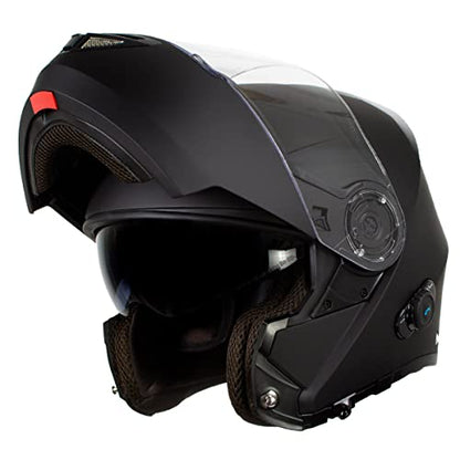 Milwaukee Helmets H7005 Flat Black MayDay Modular Full Face Wireless Motorcycle Helmet-Stream Music-Phone Calls