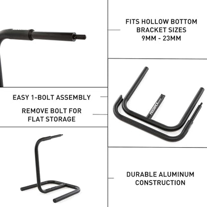 Feedback Sports | Scorpion Moto-Style Portable Bike Stand | Bottom Bracket Crankarm Support For Road, MTB, Cyclocross, E-Bike | 2 Piece | Black