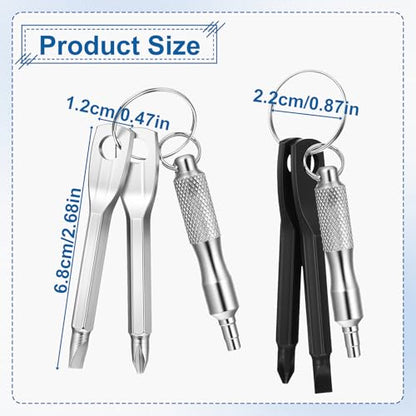 2pcs Valve Stem Remover with 4pcs Keychain Screwdriver, Stainless Steel Valve Core Removal Tool Flat Head and Phillips Key Screwdriver for Automotive Car Bicycle Motorcycle Tire Repair Install