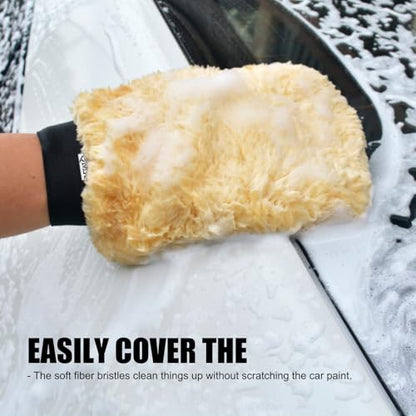 QMX™3-Pack Ultra-Soft Microfiber Car Wash Mitts Scratch-Free Double-Sided Wash & Wax Mitt for Safe Detailing and Paint Care - color: Car Wash Gloves 3p