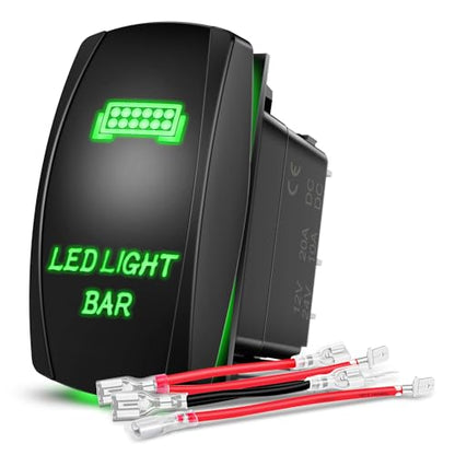 Nilight - NI-RS05 LED Light Bar Rocker Switch 5Pin Laser On/Off LED Light 20A/12V 10A/24V Switch Jumper Wires Set for Jeep Boat Trucks,2 Years Warranty - color: Green, size: LED LIGHT BAR