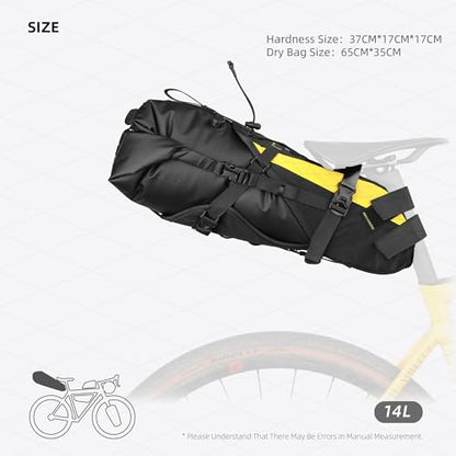 Rhinowalk 14L Waterproof Hardshell Bike Saddle Bag – Two-Piece Rear Seat Bag Tear-Resistant, No-Screw Installation, Fits Most Bikes-Black - color: Black