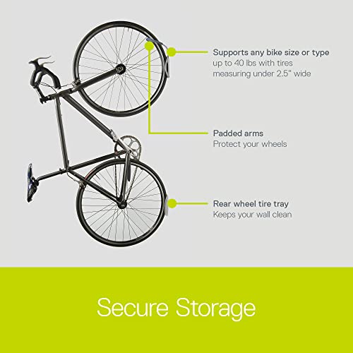 Leonardo Bike Rack Wall Mount with Tire Tray by Delta Cycle – Elegant Vertical Hanger Hook Design Provides Easy Bicycle Storage Access – Hassle-Free Installation – Vertical Mount Holds Up to 40 lbs - size: Standard Tire, style: Wall Hook with Tray