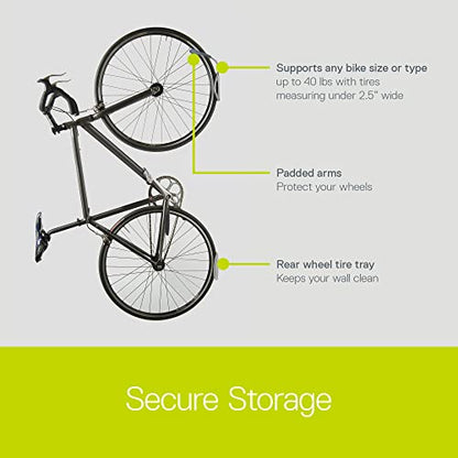 Leonardo Bike Rack Wall Mount with Tire Tray by Delta Cycle – Elegant Vertical Hanger Hook Design Provides Easy Bicycle Storage Access – Hassle-Free Installation – Vertical Mount Holds Up to 40 lbs - size: Standard Tire, style: Wall Hook with Tray