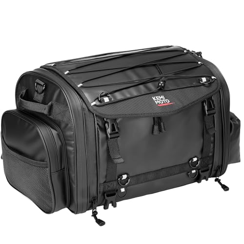 KEMIMOTO Motorcycle Travel Luggage Bags, Expandable Large Capacity Motorcycle Tail Bag, Waterproof Rear Rack Trunk, Motor Pannier Bag with Rain Cover and Straps 30L-45L - size: 30L-45L