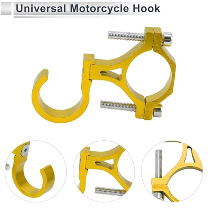 Motoforti Universal Motorcycle Hanging Hook Arc Motorcycle Helmet Luggage Bag Holder Hanger for Scooters Bicycles Aluminum Alloy Golden Yellow 1 Set