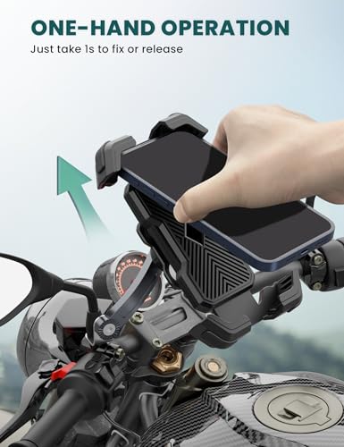 Grefay Motorcycle Phone Mount Holder 2025 [Dual Vibration Dampener] - Phone Holder for Motorcycle Rearview Mirror with 360° Rotation for iPhone 16/15/ 14/13 Pro Max, 4.5-7.2 Inch Smartphone