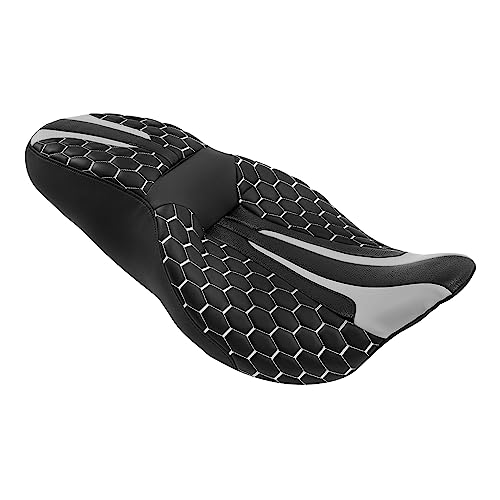 C.C. RIDER Gel 2 Up Rider Driver&Passenger Seat Fit for Harley Touring Road King Street Glide Electra Glide Tri 2009-2023 - color: Black Grey Gel Seat