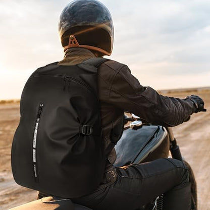 Motorcycle Backpack, Waterproof Helmet Backpacks for Men Large Capacity Storage Motorcycle Bag with Reflective Stripe - size: Large