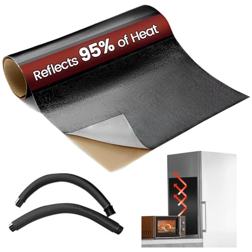 Heat Shield Automotive Aluminum Reflects 95% of Radiant Heat, 12" x 12" Stove Heat Shield to Protect Refrigerator, Heat Shield Wrap for Exhaust, Motorcycle, Wood Stove, Cabinet, Fireplace (Black) - color: Black, size: 12" x 12" x 0.02"
