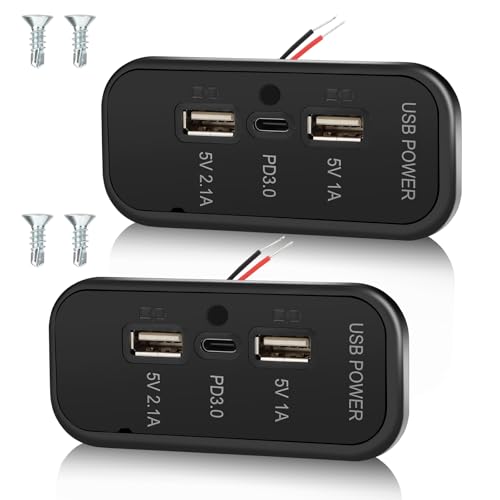2PCS 3 Ports 12V RV USB Outlet 45.5W, Gibbab PD3.0 Type-C Quick Charge & Dual USB A Port 3.1A Panel Wall Mount, Automotive Car Socket Charger Adapter for RV Marine Boat Bus ATV Motorcycle Truck - color: Black, size: 2PCS