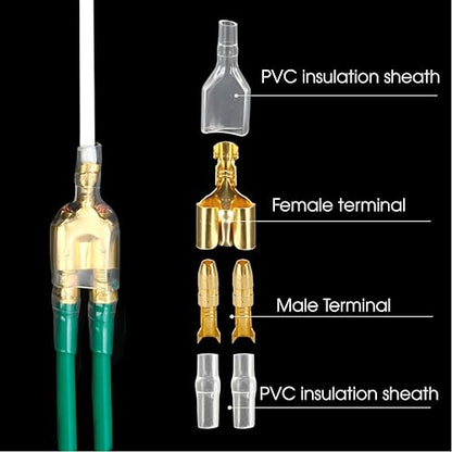 50 Sets Double Spade Connector 2 to 1 Motorcycle Wire Splice - for 4mm Bullet Crimp Terminal Heat Shrink Butt Diameter Male Female 1:2 Transparent Sheath with Sleeve, Electrical Connecting Tool