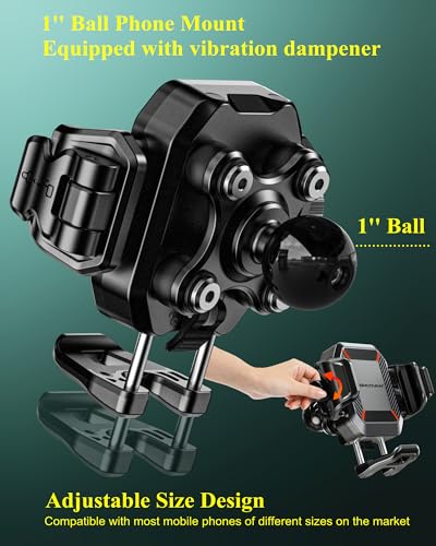BRCOVAN 1'' Ball Phone Mount Holder with Vibration Dampener, 1s Locking | for RAM Mounts B Size Double Socket Arm, Adjustable fit 5.4-7.2'' Phone, for Motorcycle ATV UTV Car Bike Boat Truck Scooter