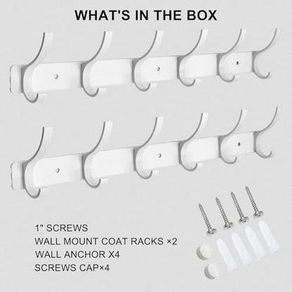 Coat Rack Wall Mounted,6 Coat Hooks for Hanging Coats,Heavy Duty Metal Double Hook Rack Hook Rail,Coat Rack with Hooks,Wall Mount Coat Hanger for Hat Towel Purse Robes (2 Pack White, 6 Hooks) - color: 2 Pack White