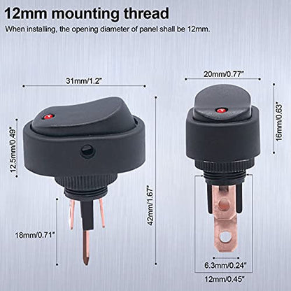 Twidec/5Pcs LED Lighted Rocker Switch Toggle 12V 30A SPST 3 Pin On-Off Red Round Dot Switch for Car Boat Marine ASW-20D-R - color: Red LED-Oval Shaped