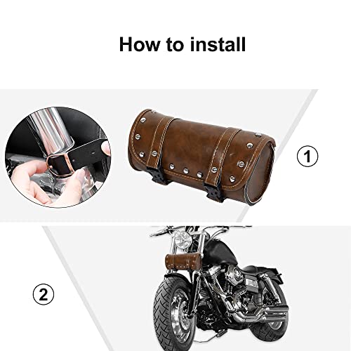 X AUTOHAUX Motorcycle Tool Bag Handlebar Bags Cycling Luggage Bag Waterproof PU Leather Round Brown 8.27" x4.13''