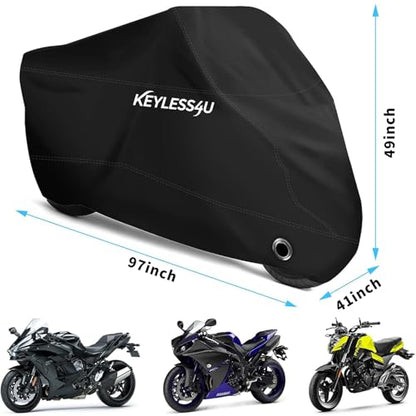 Motorcycle Cover Premium Waterproof Outdoor All Weather Protect from Dust Sunlight Rain. Compatible with Harley Davidson, Honda, Suzuki, Kawasaki, Yamaha and Many More(Black,97inch) - size: 97'' Full Cover