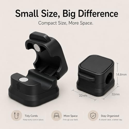18-Pack Adhesive Cable Organizer Clips for Desk, Black | Strong acrylic adhesive, One-hand spring lock, Compact keycap design, Residue-free removal, Black & White options - color: Black