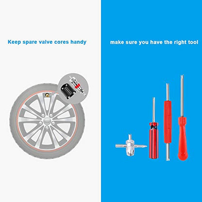 Riseuvo Valve Stem Removal Tool - 40Pcs Valve Cores, 4-Way Valve Tool, Valve Core Remover Tool, Tire Repair Schrader Valve Tool