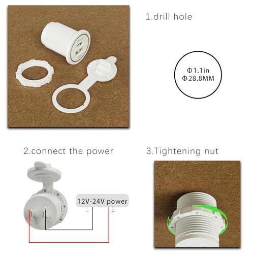 RV USB C Socket Input 12V/24V Fast CHERGER Waterproof with Cap Type C USB Car Charger Socket for Car, Boat, Golf Cart, Bus, RV, Golf, Automotive Marine ATV Truck