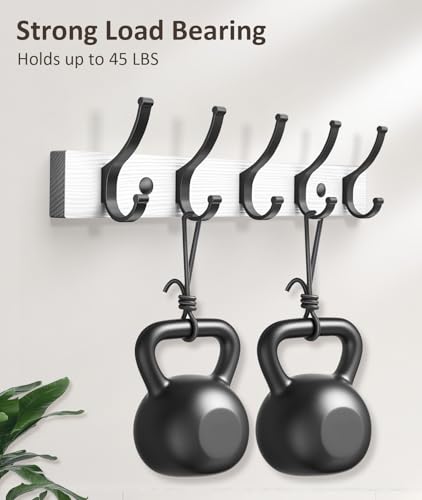Optish Coat Rack Wall Mount, 16.5 Inches Wood Coat Hooks Wall Mount, Wall Coat Rack with 5 Hooks, Hat Rack Wall Hooks for Hanging Coat, Bag, Towel (1Pack, White) - color: White