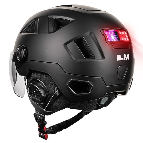 ILM Smart Adult Bike Helmet with Automatic G-Sensor Turn Signal & Brake Warning LED Light Control Road Cycling Helmet E3-12LS - color: Bluetooth Matte Black, size: XX-Large
