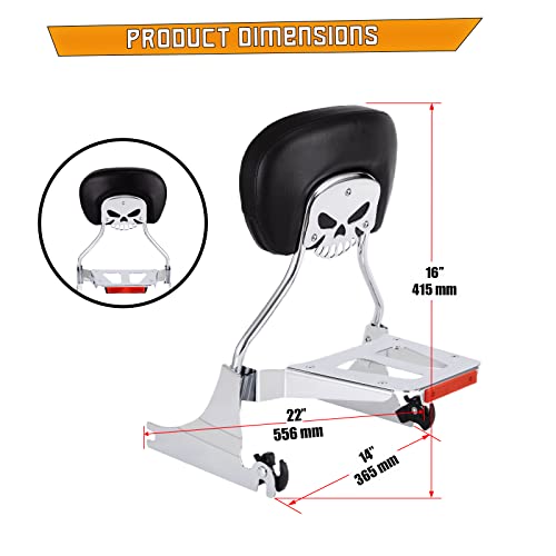 Kinglemc sissy bar Backrest Luggage Rack for Harley Breakout FXSB FXSE FXST with Docking Kit (Silver,Non-Studded) - color: Chrome