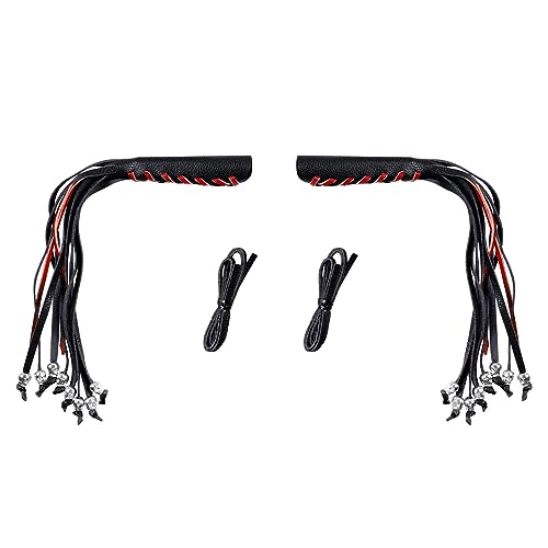 Motorcycle Lever Cover PU Leather Fringed Brake Clutch Covers Universal Grip Tassels Motorcycle Handlebar Covers with Skull Beads - color: Black with Red Strap