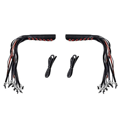 Motorcycle Lever Cover PU Leather Fringed Brake Clutch Covers Universal Grip Tassels Motorcycle Handlebar Covers with Skull Beads - color: Black with Red Strap