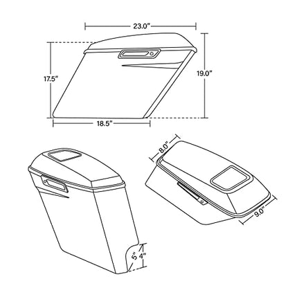 XFMT Motorcycle Saddlebags 5" Stretched Extended Hard Saddle Bags W/ 6"x9" Speaker Lids For Harley Touring Road King Street Glide Road Glide Electra Glide 2014-2024, Vivid Black & Black Latches - color: 5" Stretched-Vivid Black W/ 6x9" Speaker Lids Black
