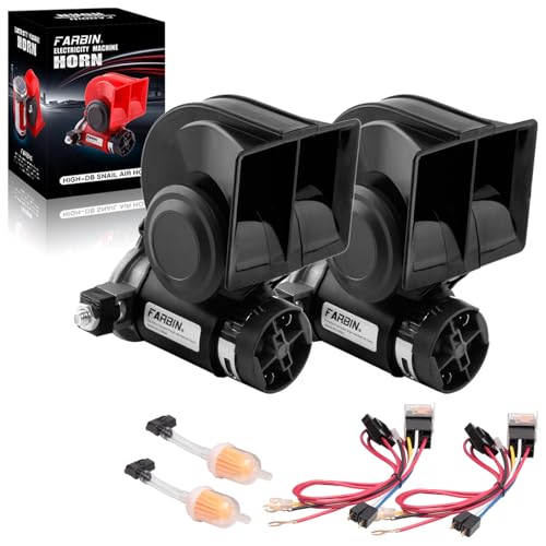 FARBIN Air Horn for Truck,Compact Electric Train Horn,Car Horn 12V 150db Super Loud with Wiring Harness,for Any 12V Vehicles. 2PCS - color: black horn 2pcs